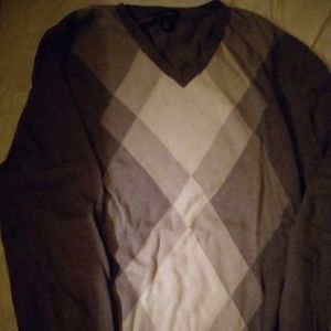 Men's PULLOVER SWEATER, V-Neck, Gray & white, Large, VAN HEUSEN 38 40
